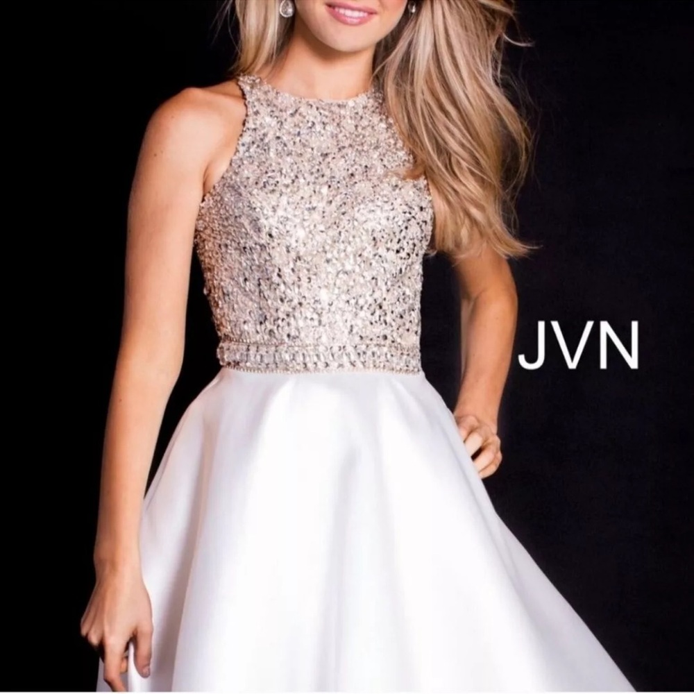 JVN By Jovani Homecoming Ivory Jewel Encrusted Circled Skirt Homecoming Dress